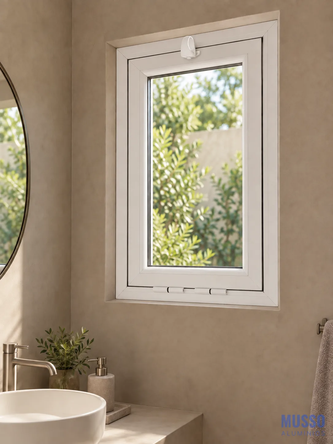 Modena Banderola DVH de 60 × 80 cm en blanco, instalada