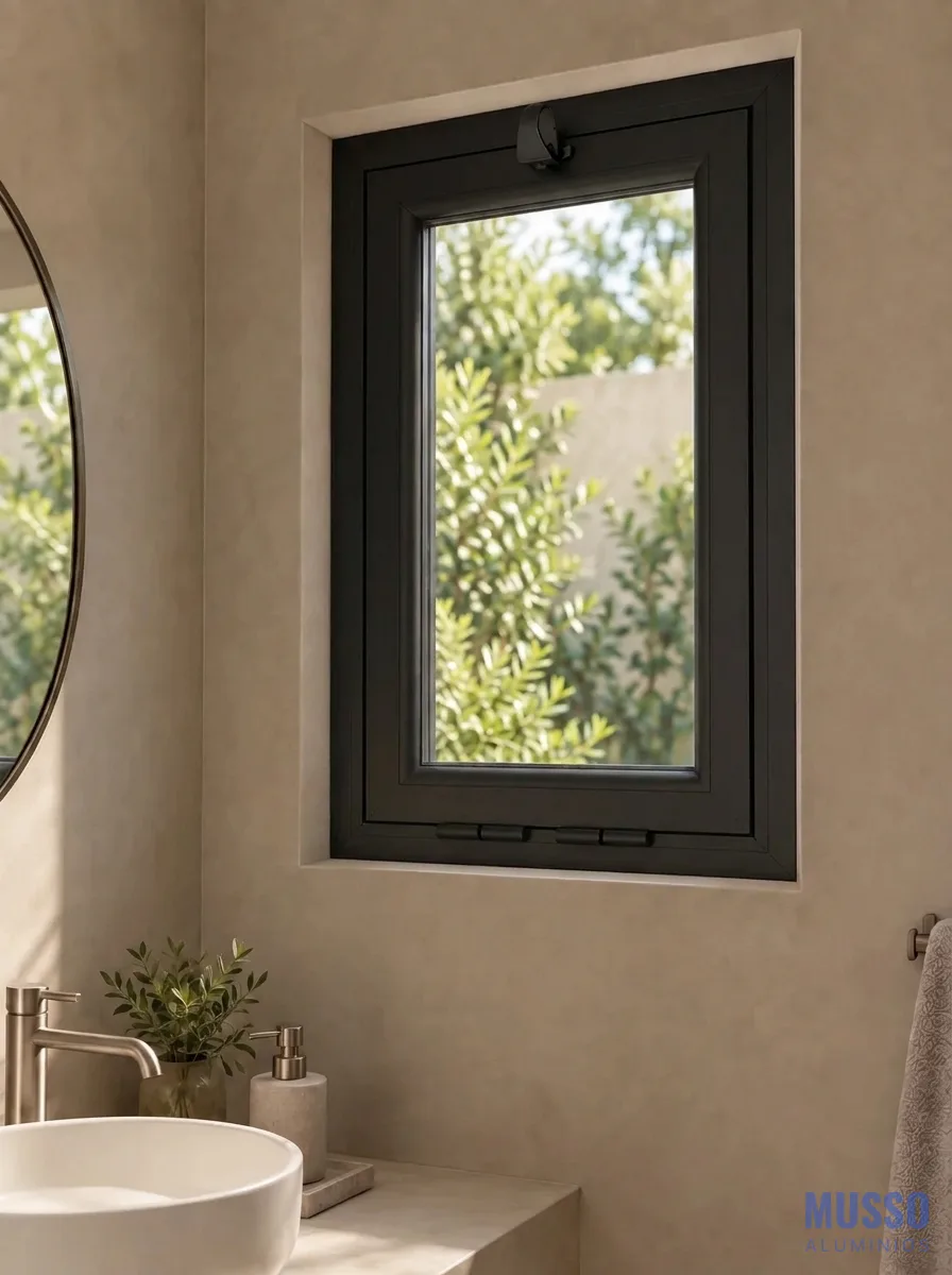 Modena Banderola DVH de 60 × 80 cm en negro, instalada