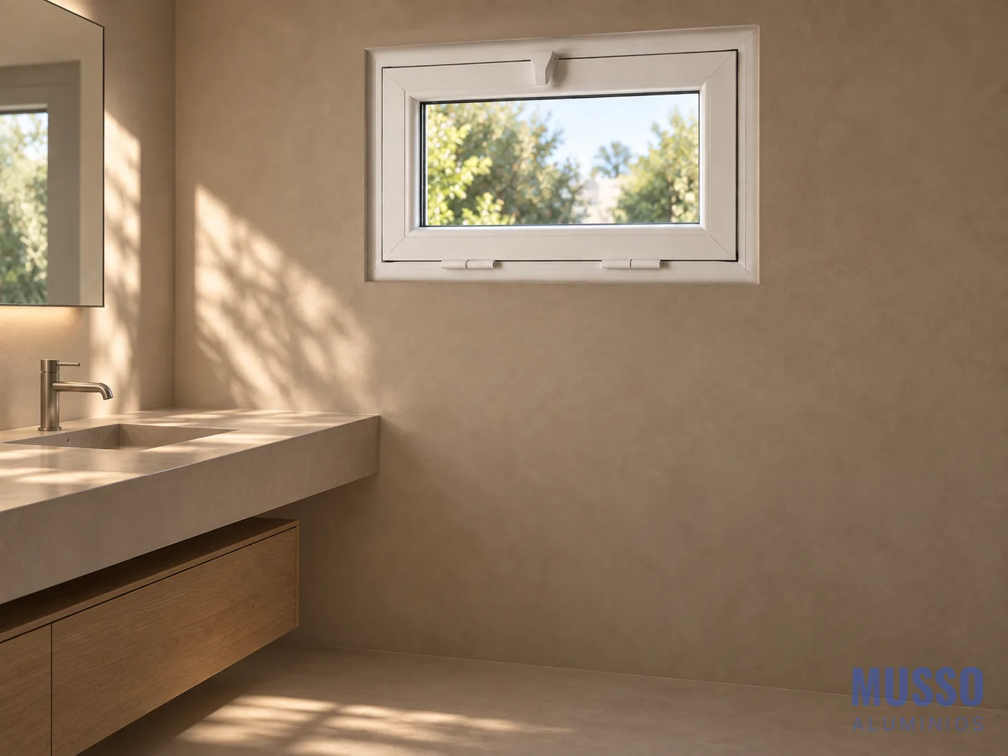 Modena Banderola DVH de 80 × 60 cm en blanco, instalada