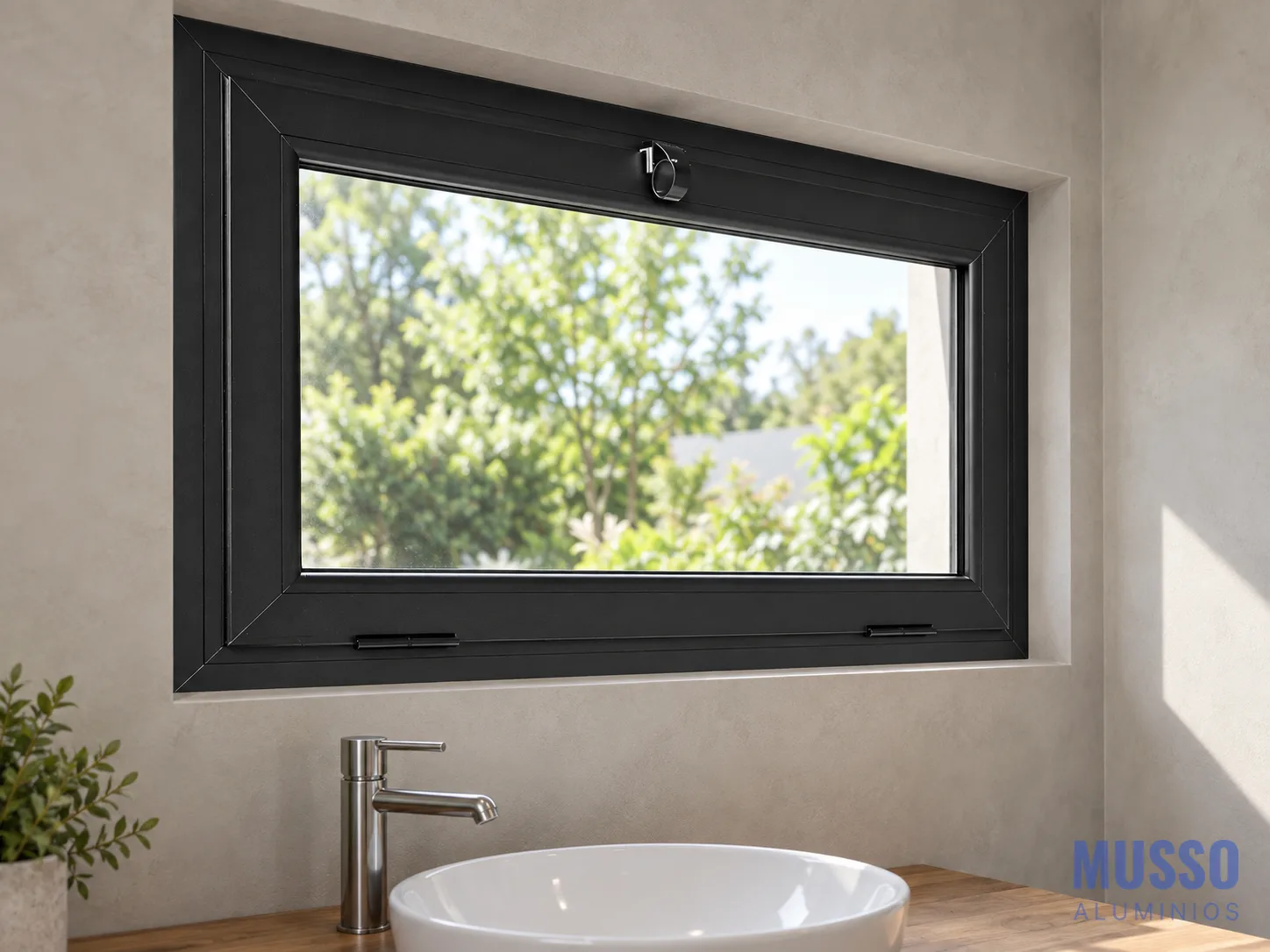 Modena Banderola DVH de 80 × 60 cm en negro, instalada