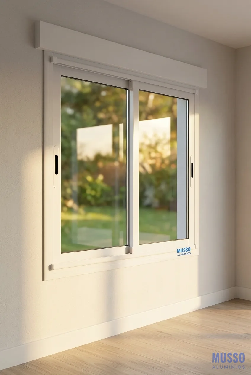 Modena Corrediza DVH de 100 × 100 cm en blanco, instalada