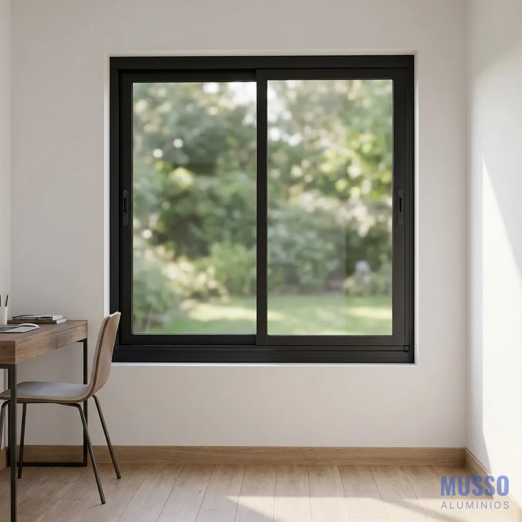Modena Corrediza DVH de 100 × 100 cm en negro, instalada