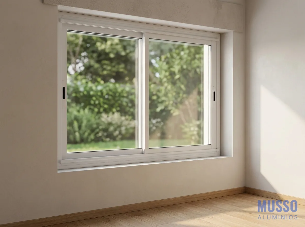 Modena Corrediza DVH de 120 × 110 cm en blanco, instalada