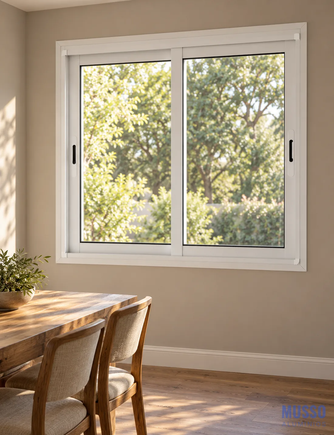 Modena Corrediza DVH de 150 × 150 cm en blanco, instalada