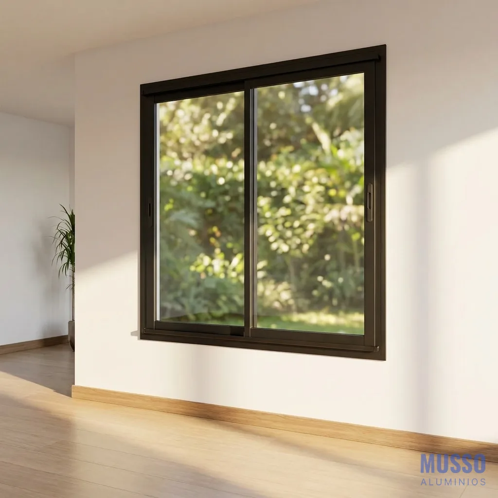 Modena Corrediza DVH de 150 × 150 cm en negro, instalada