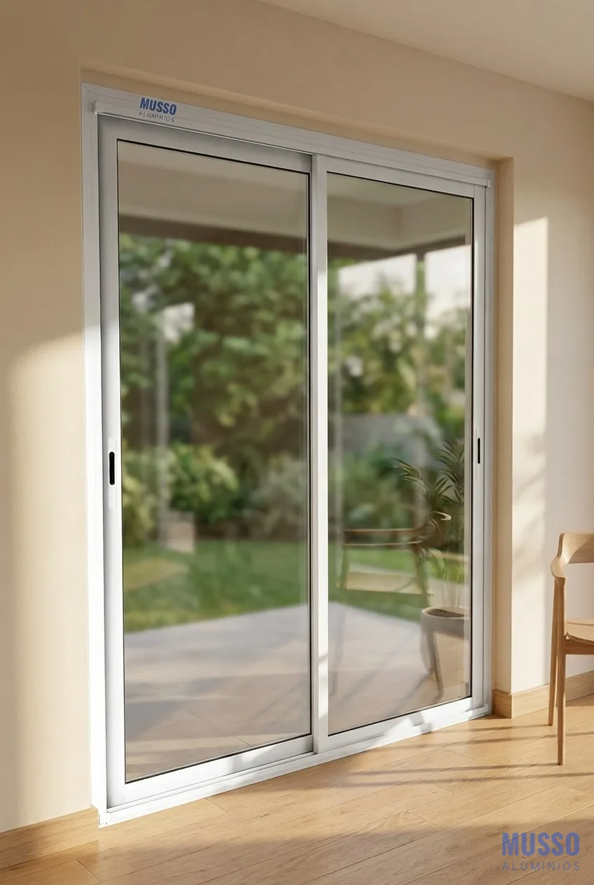 Modena Corrediza DVH de 150 × 200 cm en blanco, instalada