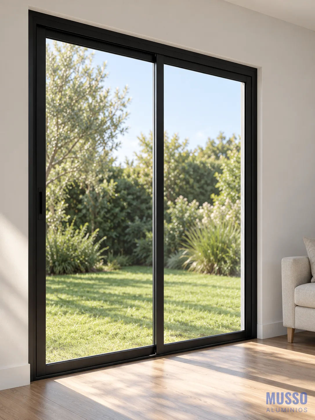 Modena Corrediza DVH de 150 × 200 cm en negro, instalada