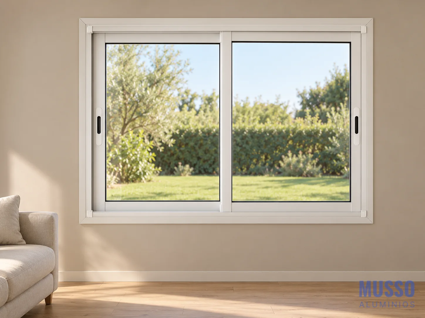 Modena Corrediza DVH de 200 × 150 cm en blanco, instalada