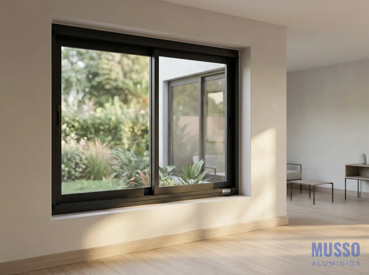 Modena Corrediza DVH de 200 × 150 cm en negro, instalada