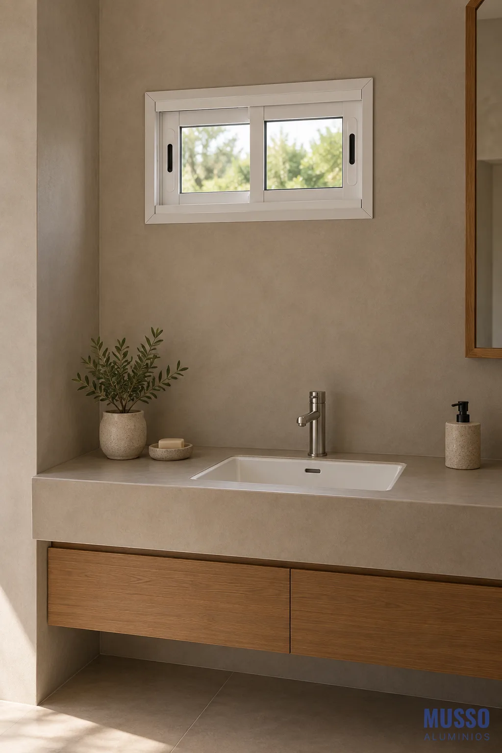 Modena Corrediza DVH de 60 × 40 cm en blanco, instalada
