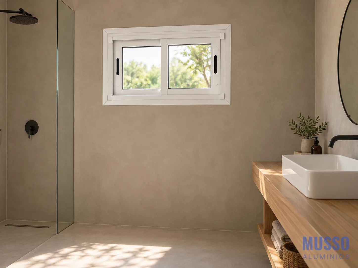 Modena Corrediza DVH de 80 × 60 cm en blanco, instalada