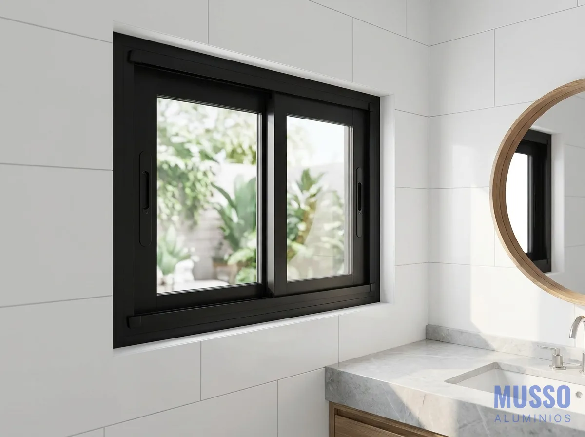 Modena Corrediza DVH de 80 × 60 cm en negro, instalada