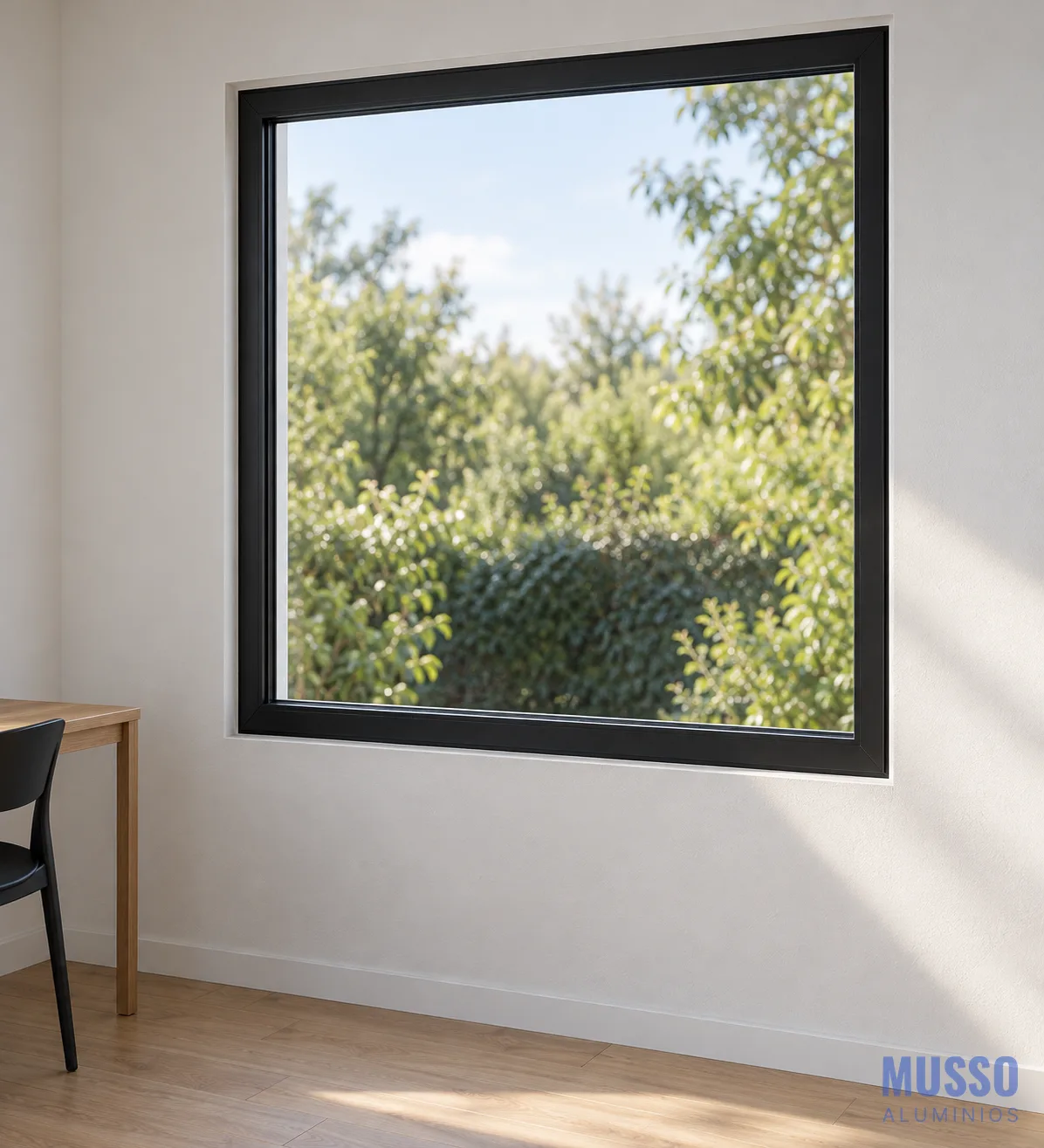 Modena Paño Fijo DVH de 100 × 110 cm en negro, instalada