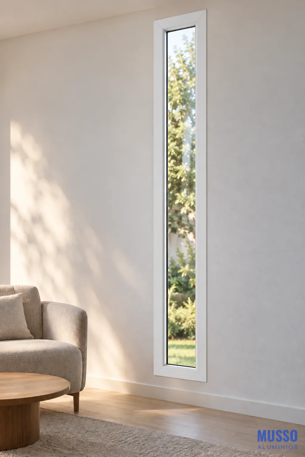 Modena Paño Fijo DVH de 30 × 200 cm en blanco, instalada