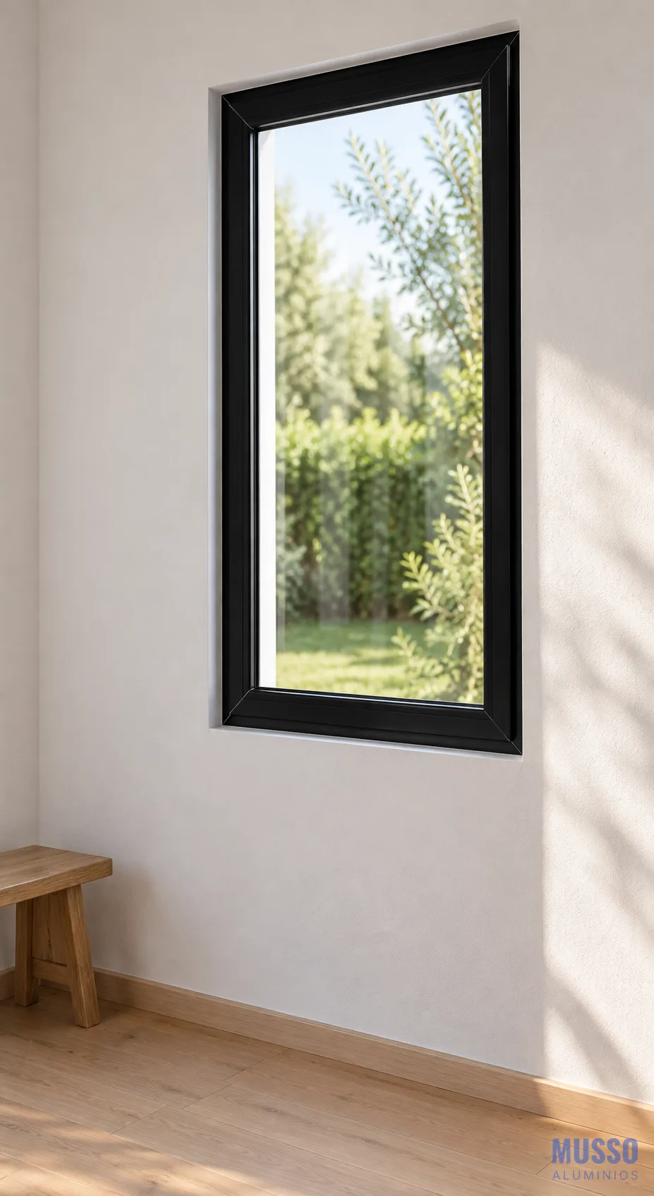 Modena Paño Fijo DVH de 60 × 110 cm en negro, instalada