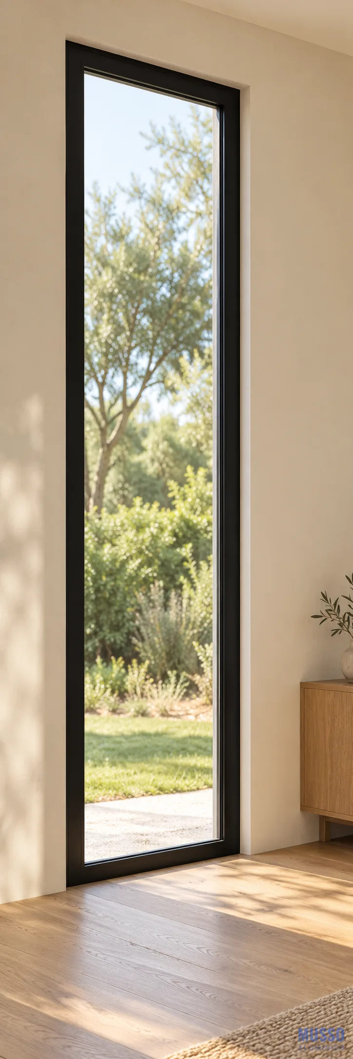 Modena Paño Fijo DVH de 60 × 200 cm en negro, instalada