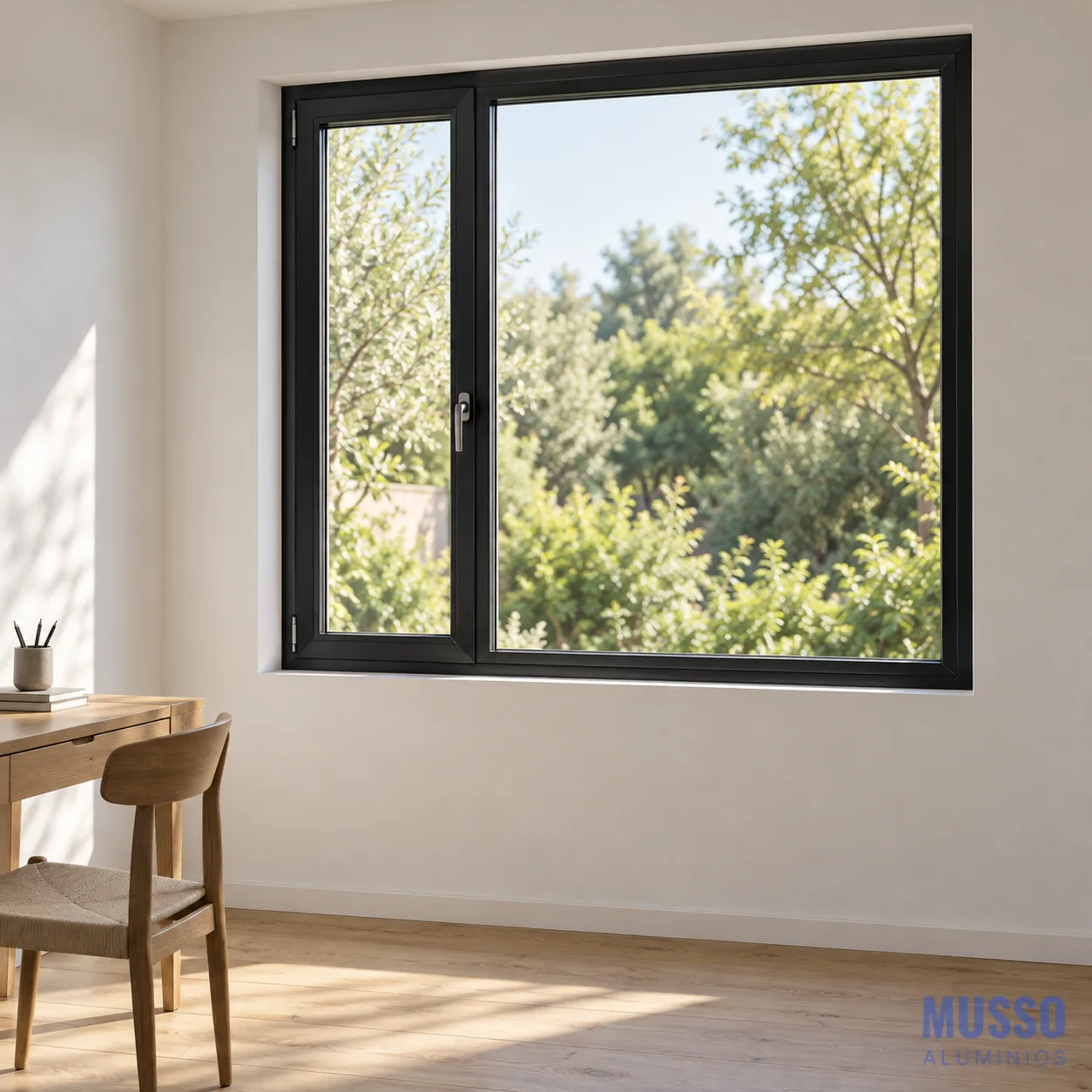 Modena Patagónica DVH de 150 × 150 cm en negro, instalada