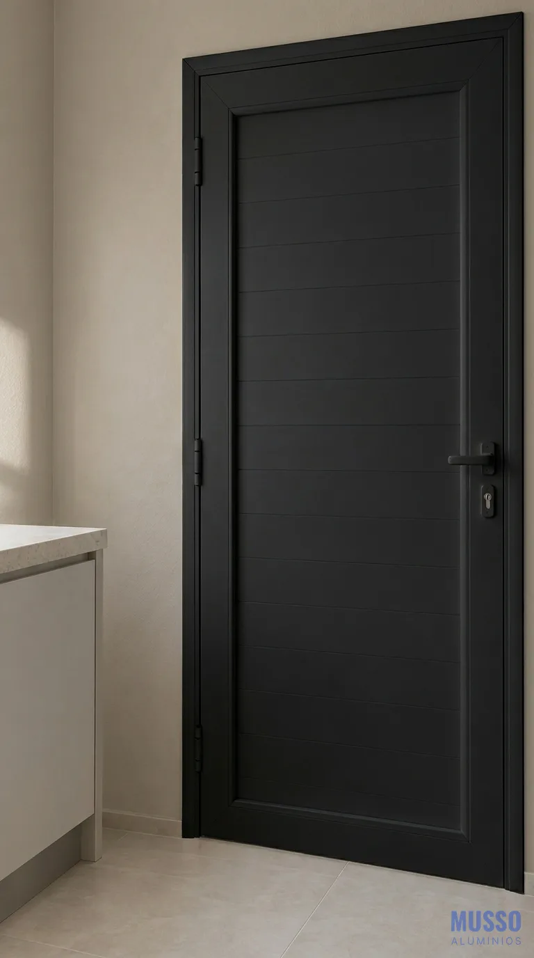 Modena Puerta Ciega de 90 × 200 cm en negro, instalada