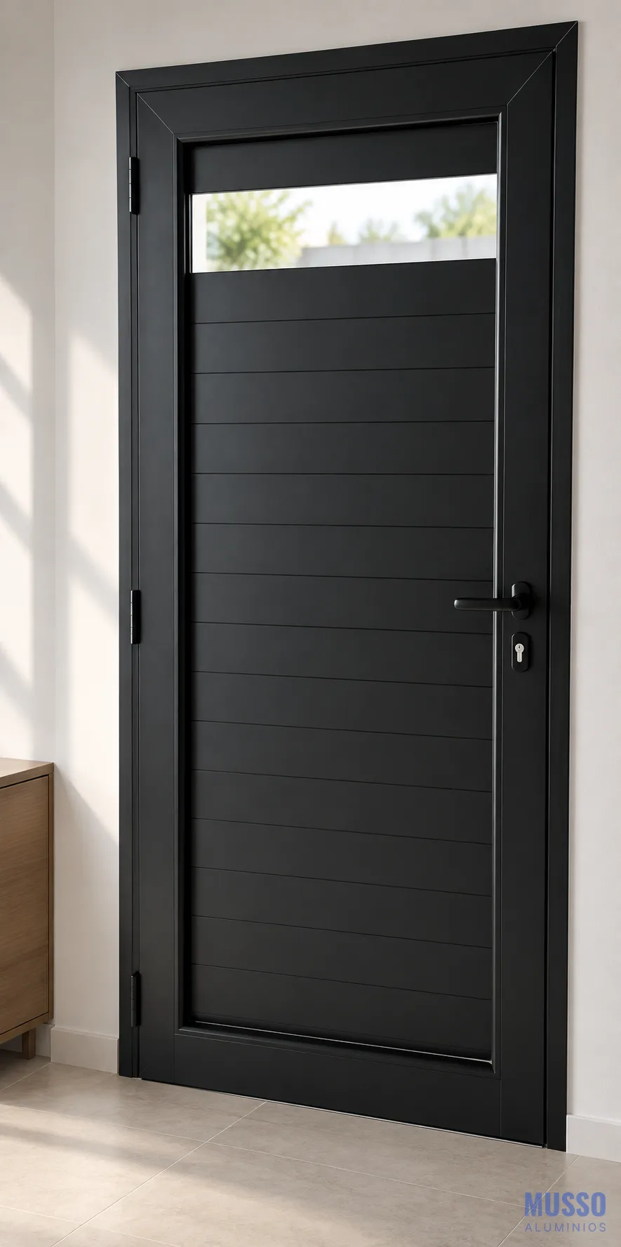 Modena Puerta Mirilla de 90 × 200 cm en negro, instalada